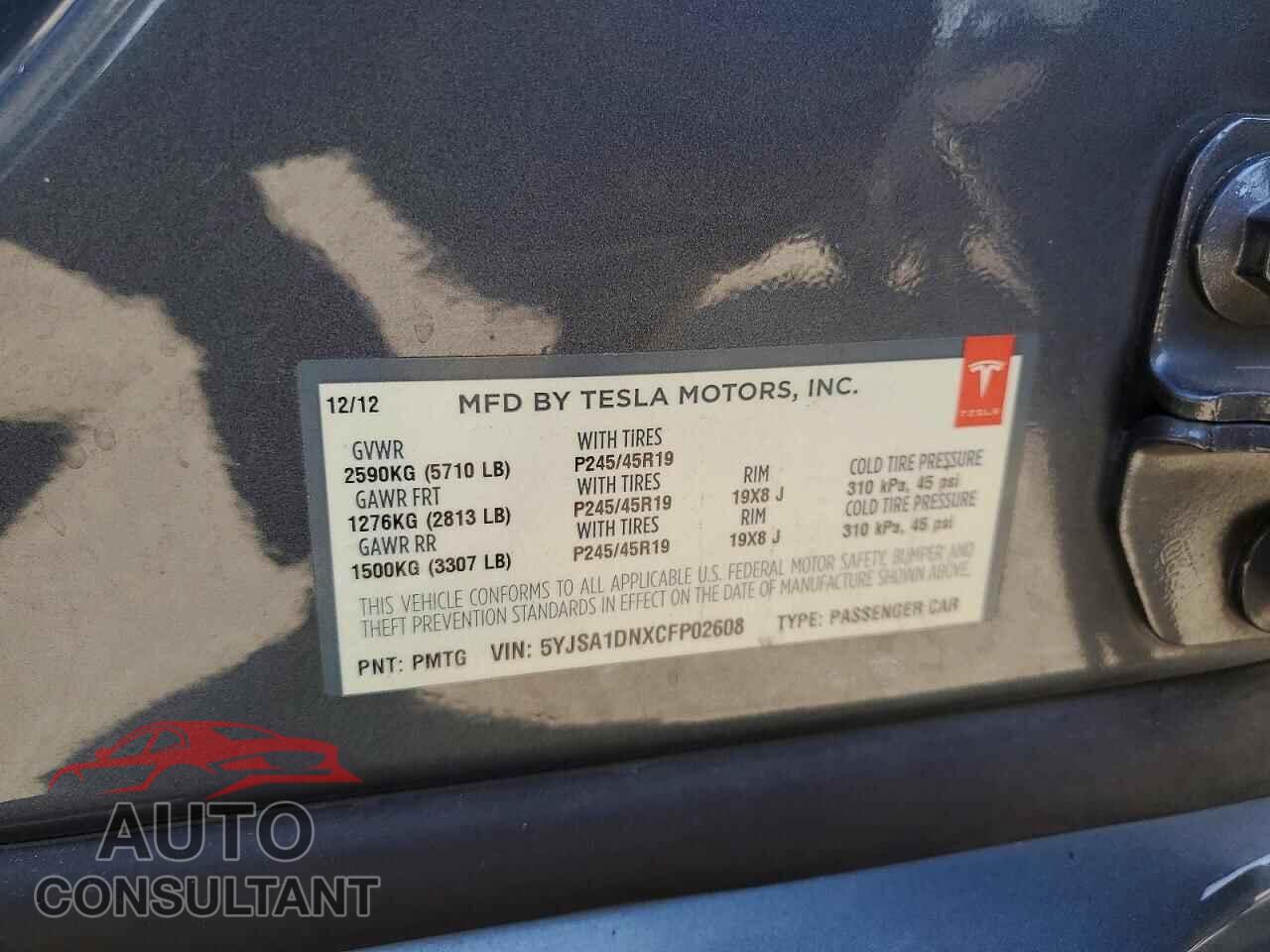 TESLA MODEL S 2012 - 5YJSA1DNXCFP02608