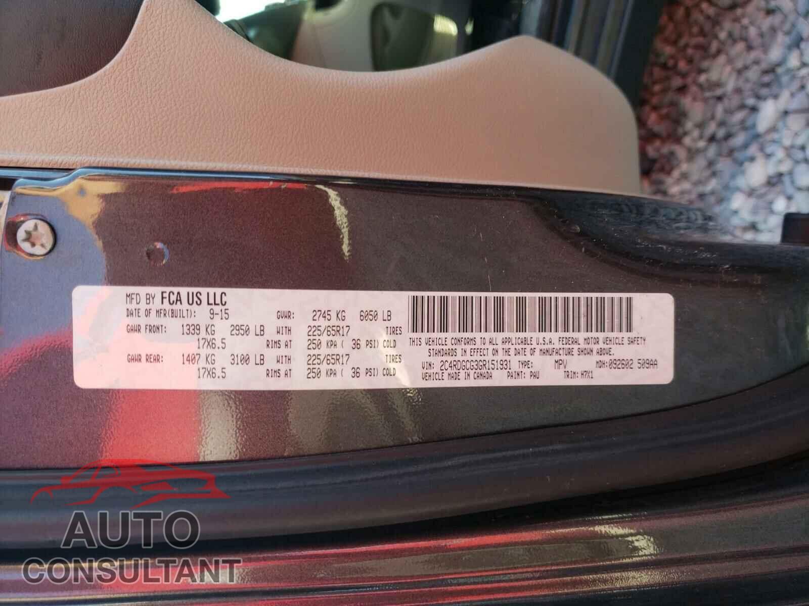 DODGE CARAVAN 2016 - 2C4RDGCG3GR151931