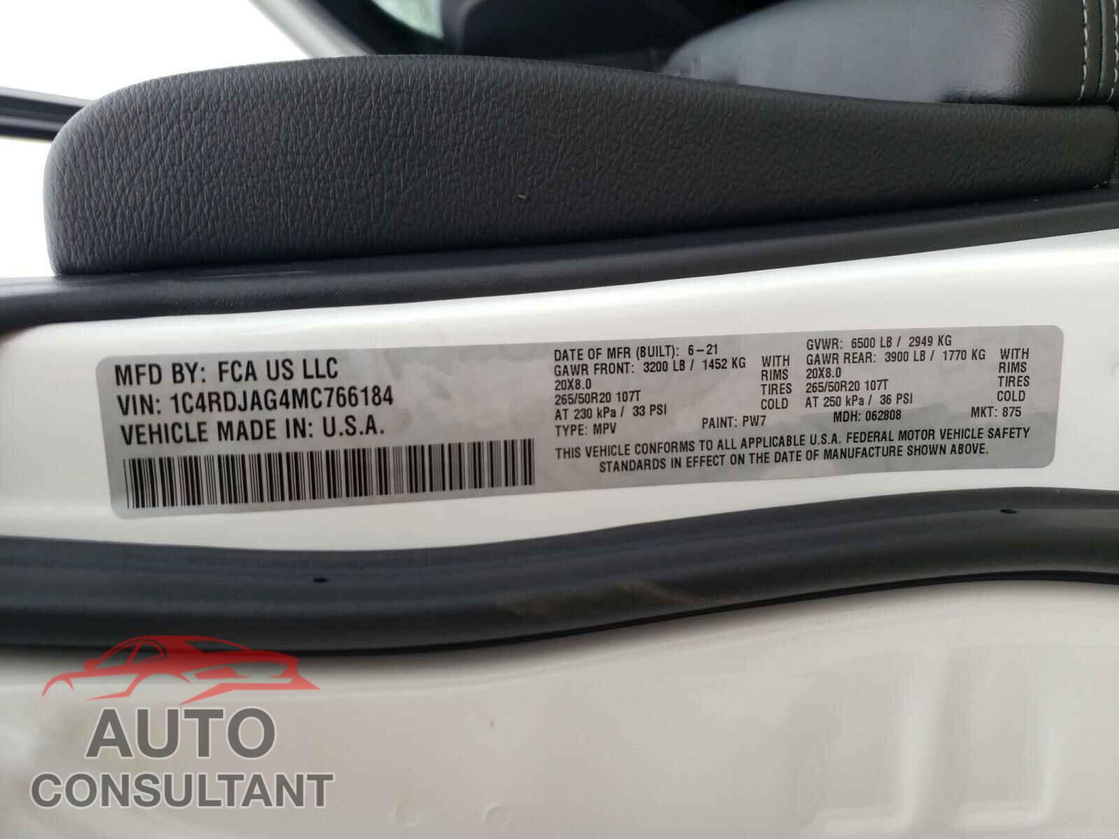 DODGE DURANGO 2021 - 1C4RDJAG4MC766184