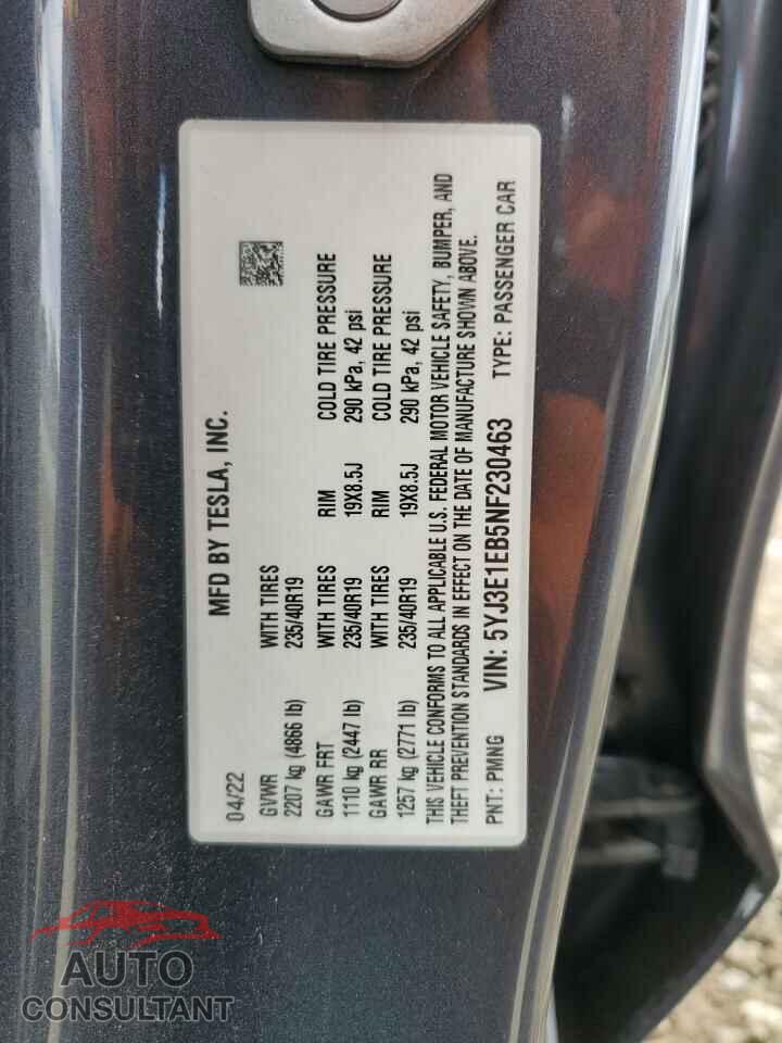 TESLA MODEL 3 2022 - 5YJ3E1EB5NF230463