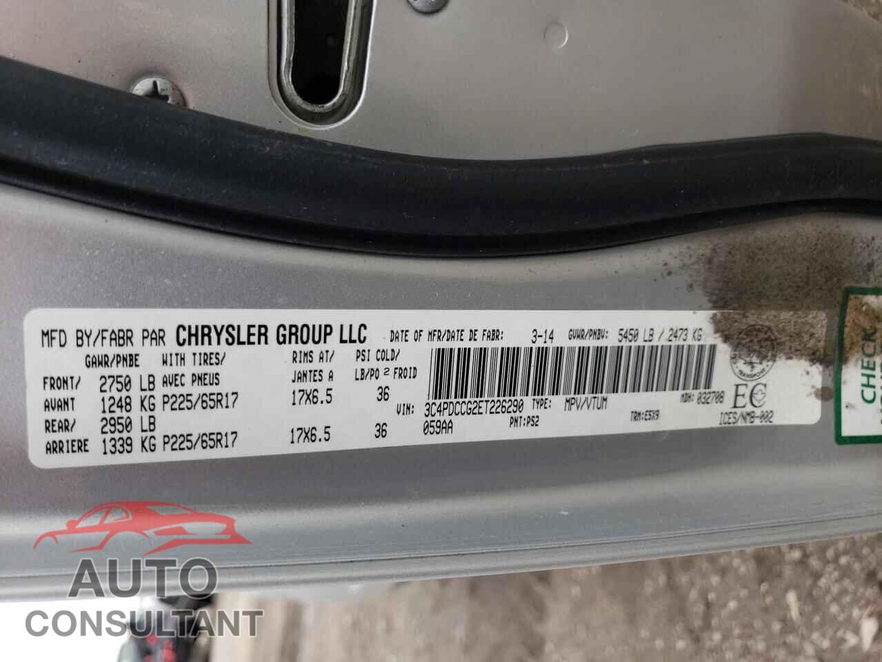 DODGE JOURNEY 2014 - 3C4PDCCG2ET226290