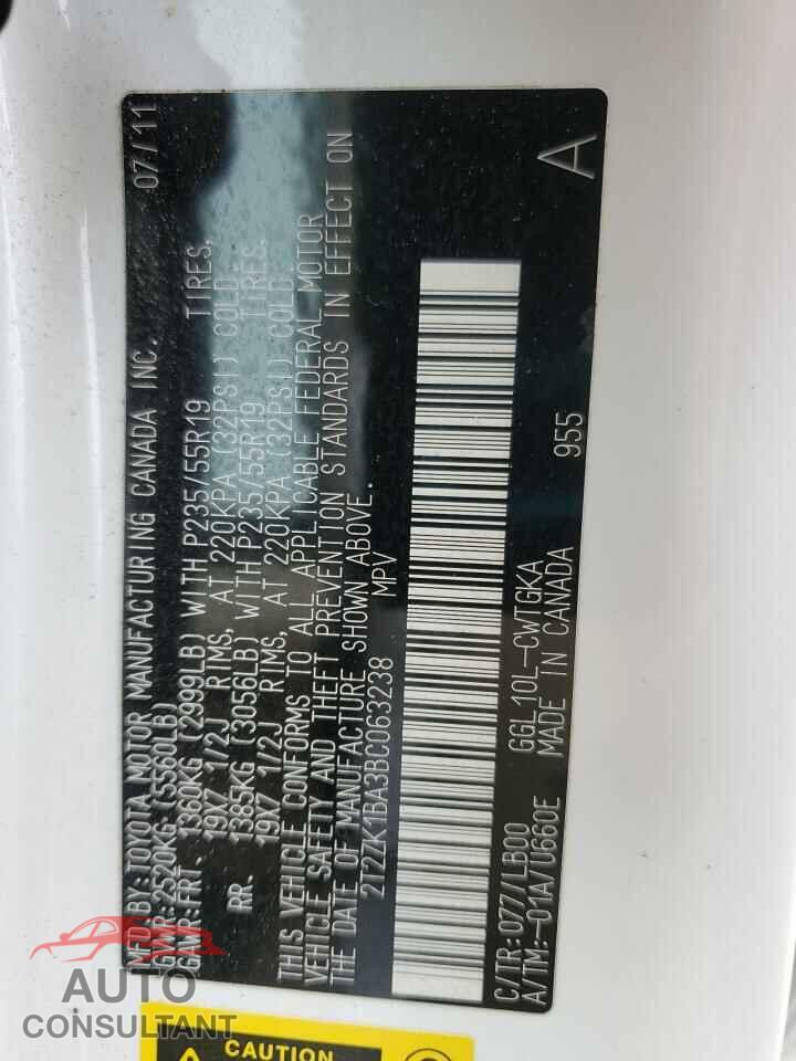 LEXUS RX350 2011 - 2T2ZK1BA3BC063238