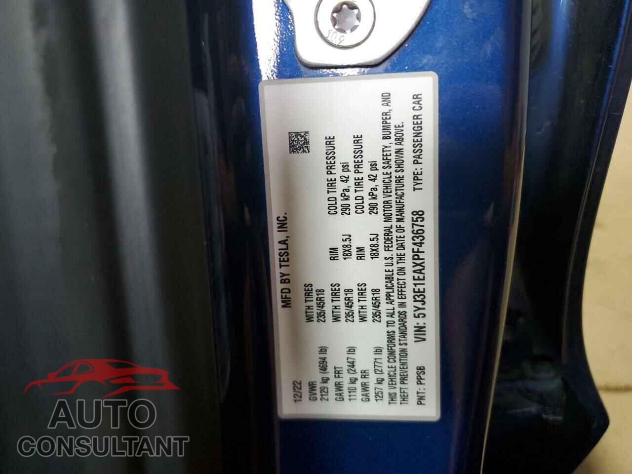 TESLA MODEL 3 2023 - 5YJ3E1EAXPF436758