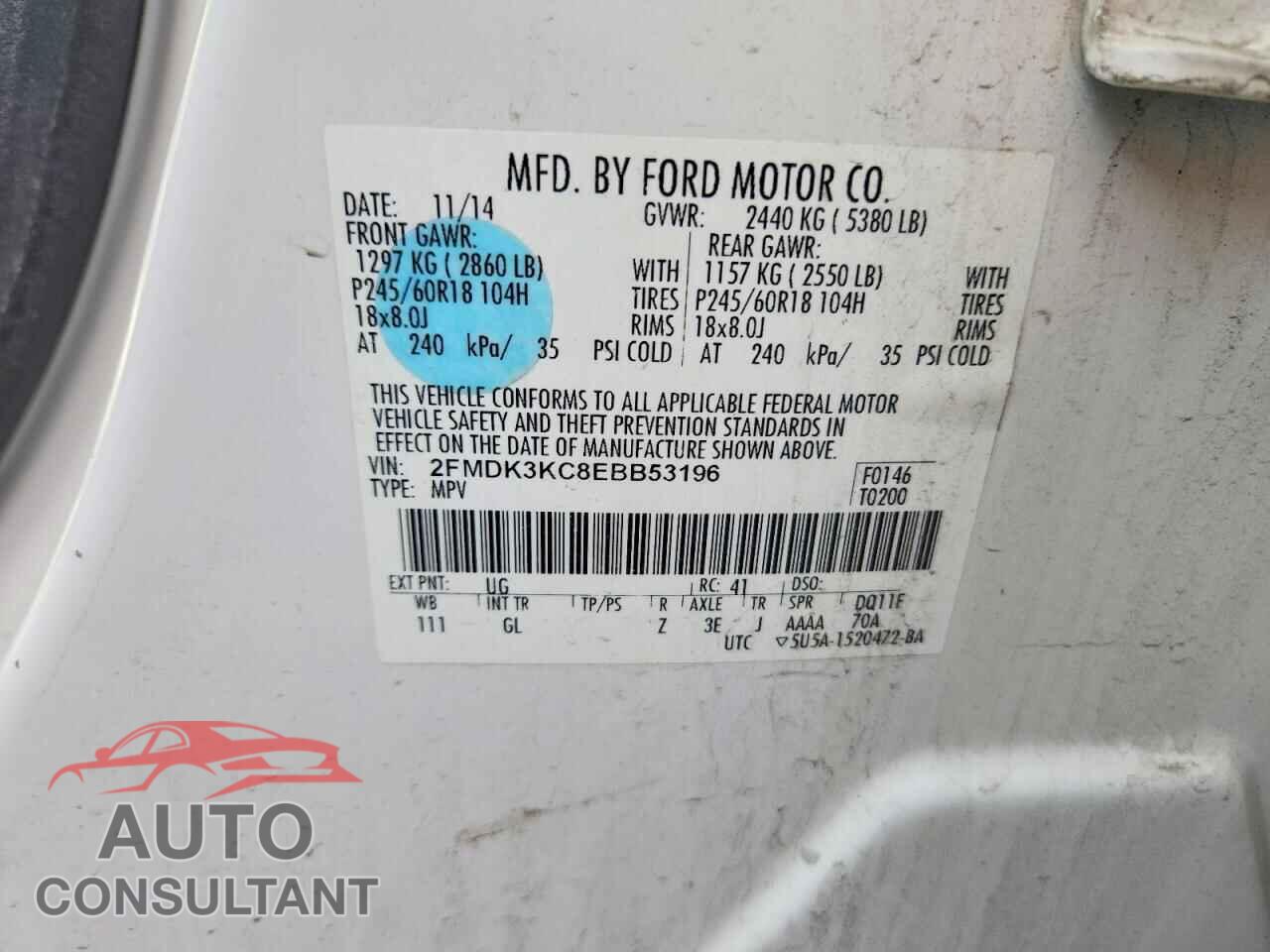FORD EDGE 2014 - 2FMDK3KC8EBB53196