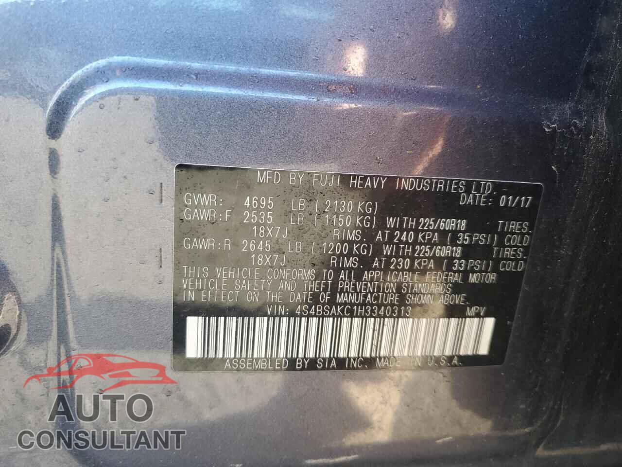 SUBARU OUTBACK 2017 - 4S4BSAKC1H3340313