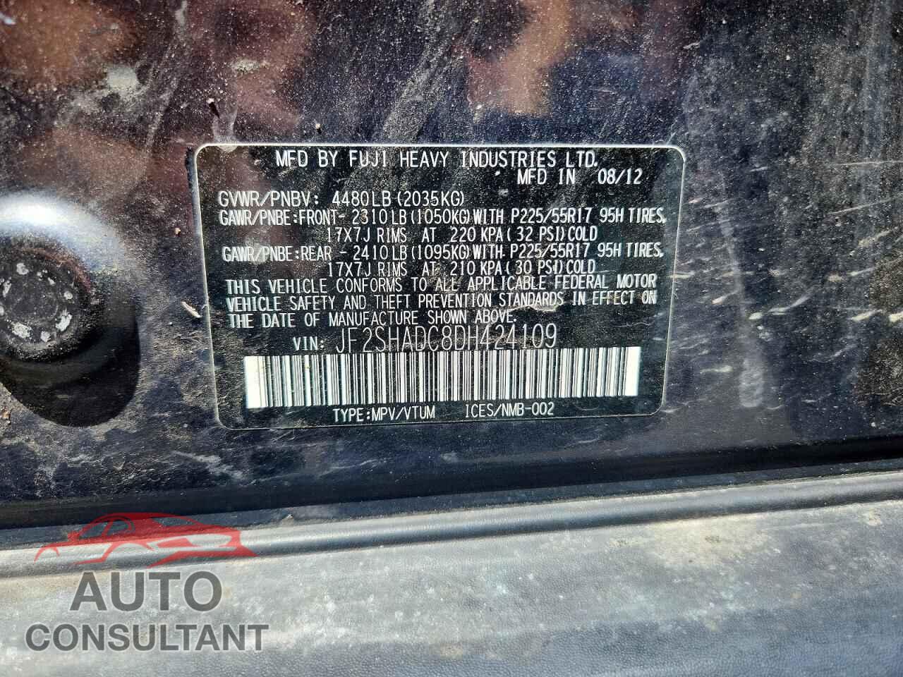 SUBARU FORESTER 2013 - JF2SHADC8DH424109