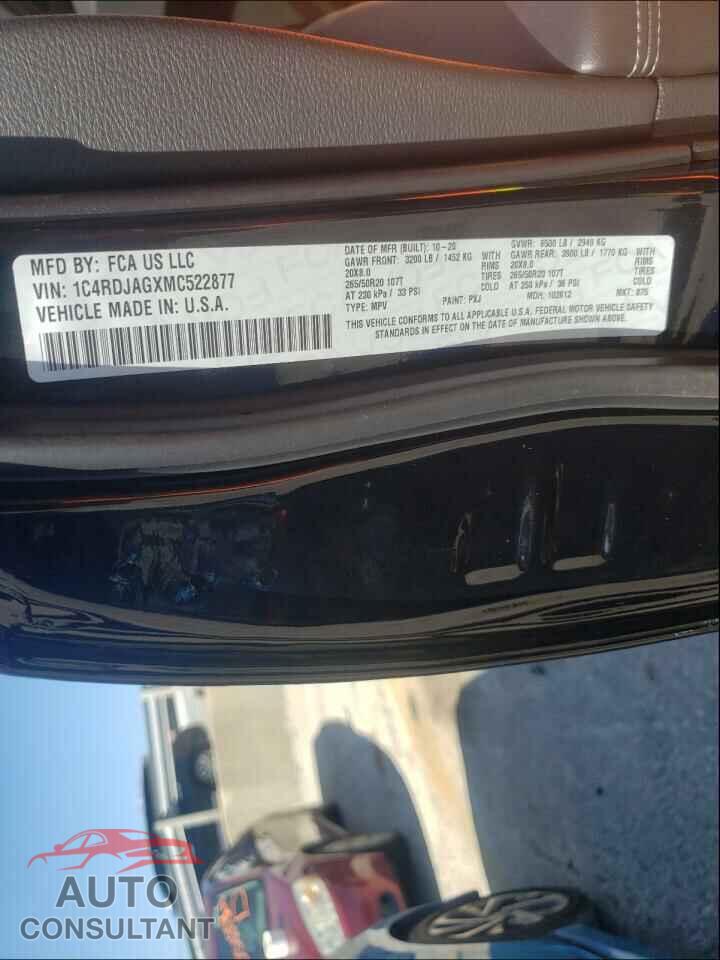 DODGE DURANGO 2021 - 1C4RDJAGXMC522877
