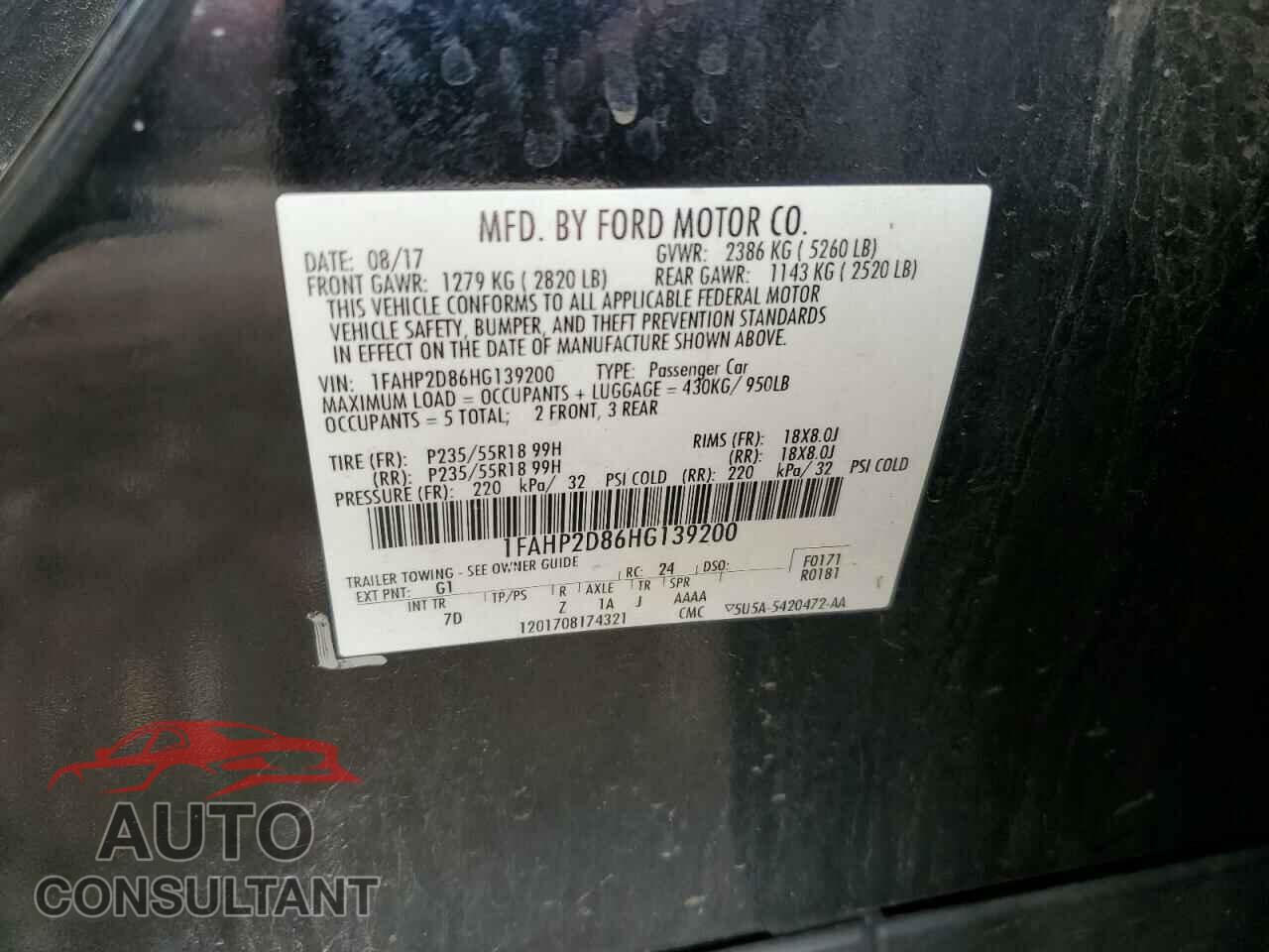 FORD TAURUS 2017 - 1FAHP2D86HG139200