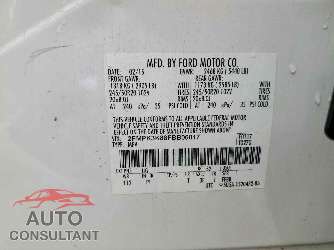 FORD EDGE 2015 - 2FMPK3K88FBB06017