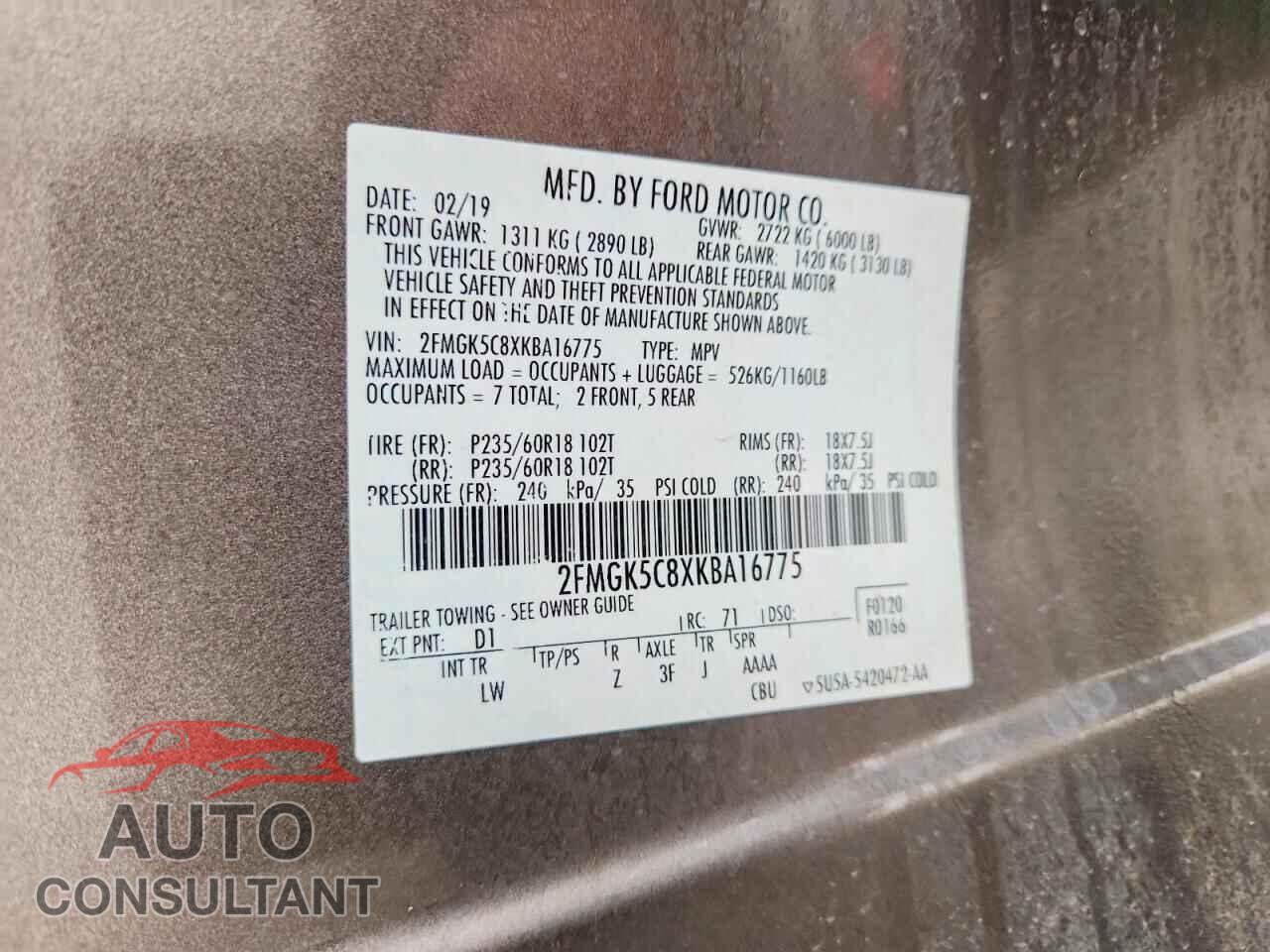 FORD FLEX 2019 - 2FMGK5C8XKBA16775
