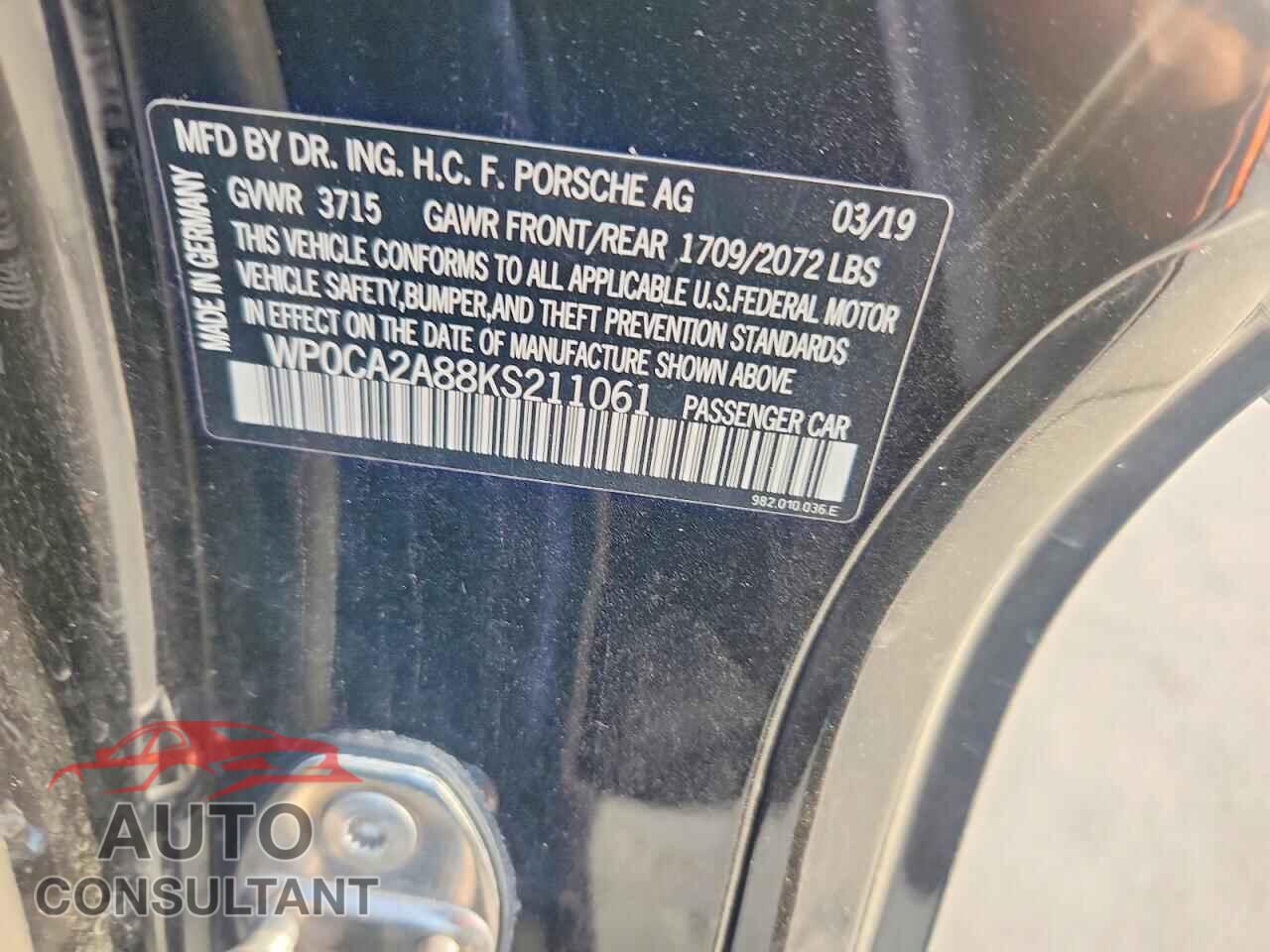 PORSCHE BOXSTER 2019 - WP0CA2A88KS211061