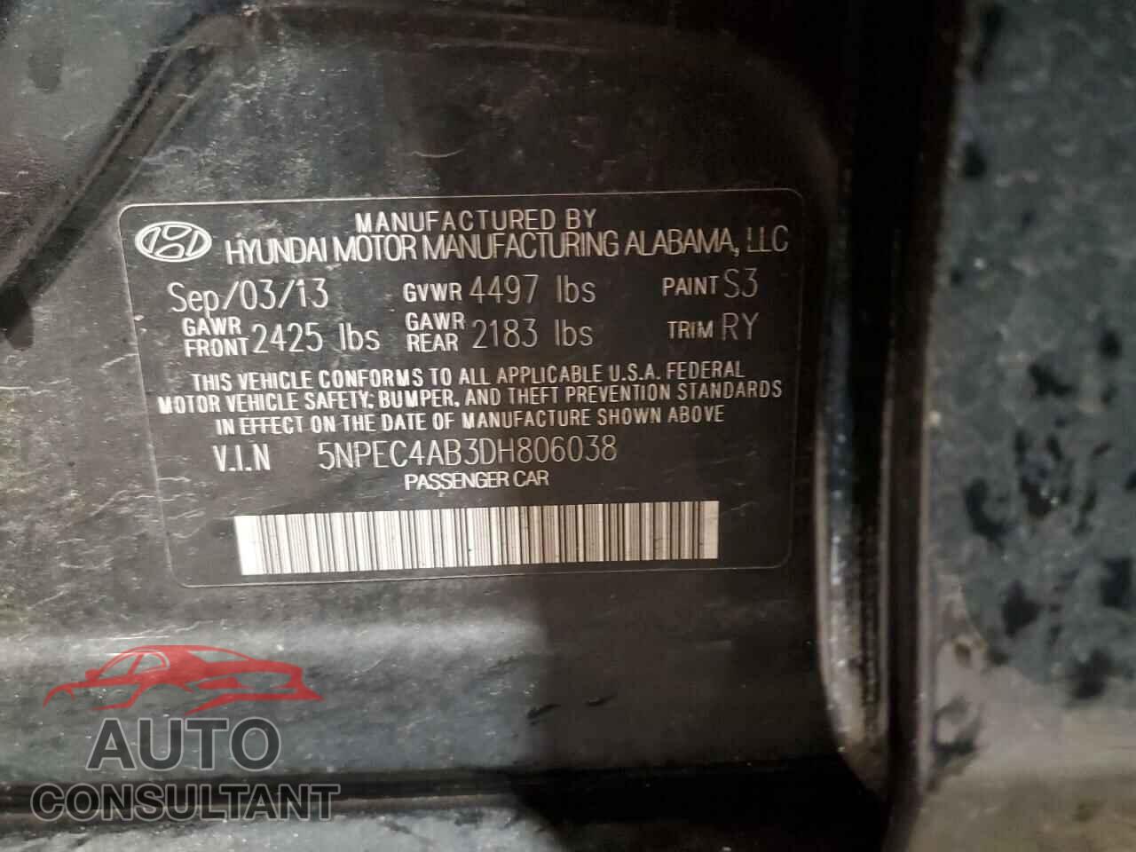 HYUNDAI SONATA 2013 - 5NPEC4AB3DH806038