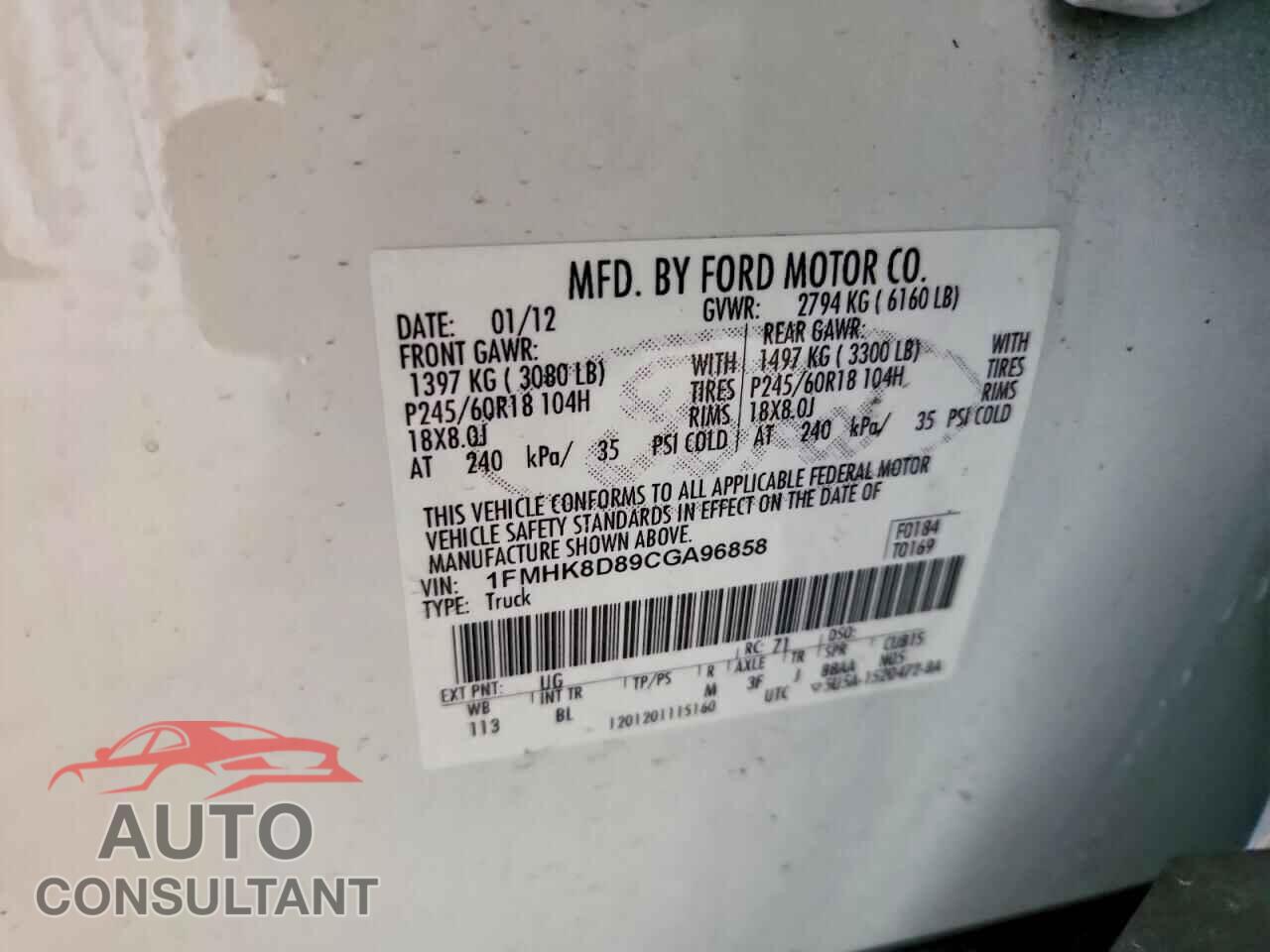 FORD EXPLORER 2012 - 1FMHK8D89CGA96858