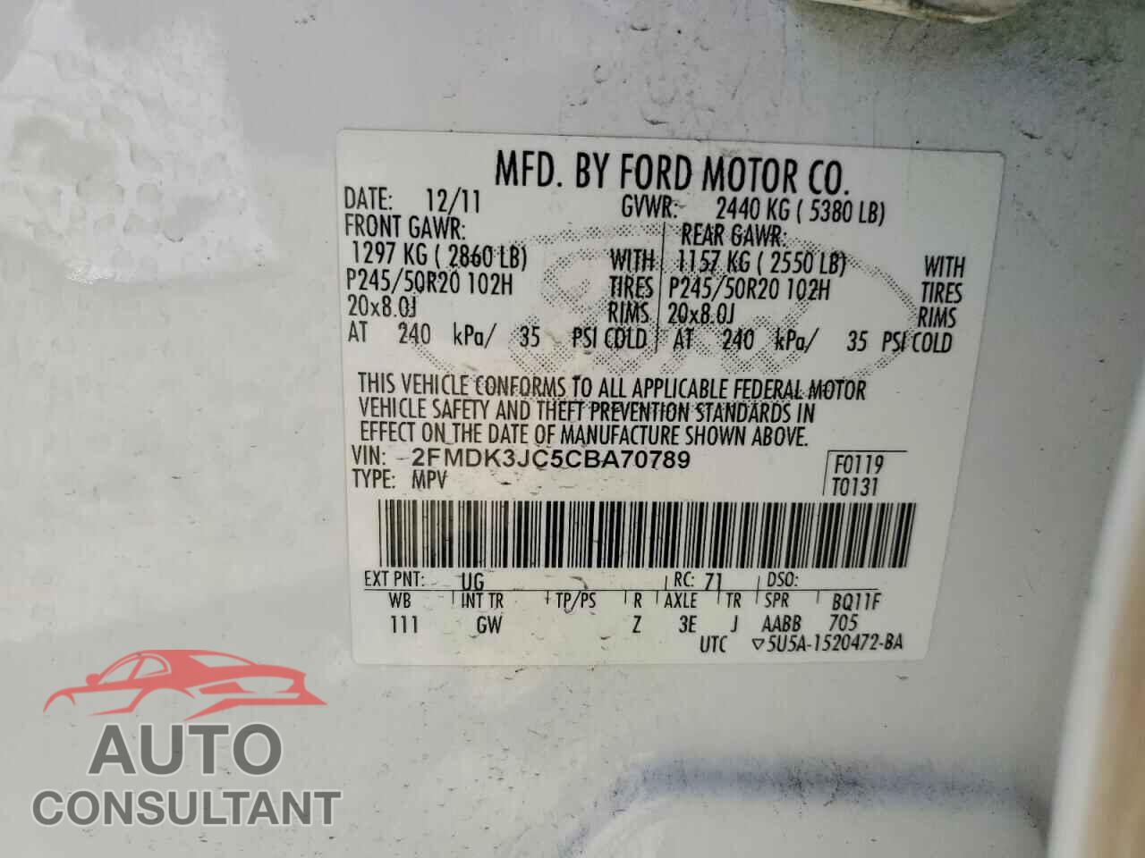 FORD EDGE 2012 - 2FMDK3JC5CBA70789