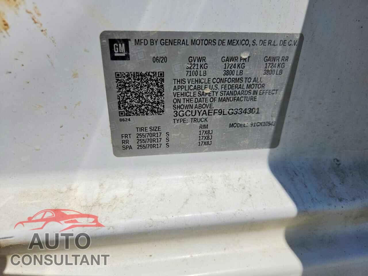 CHEVROLET SILVERADO 2020 - 3GCUYAEF9LG334301