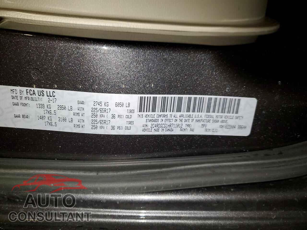 DODGE CARAVAN 2017 - 2C4RDGCG1HR711012