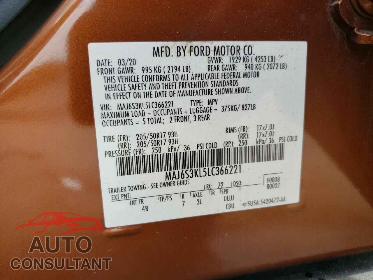 FORD ECOSPORT 2020 - MAJ6S3KL5LC366221