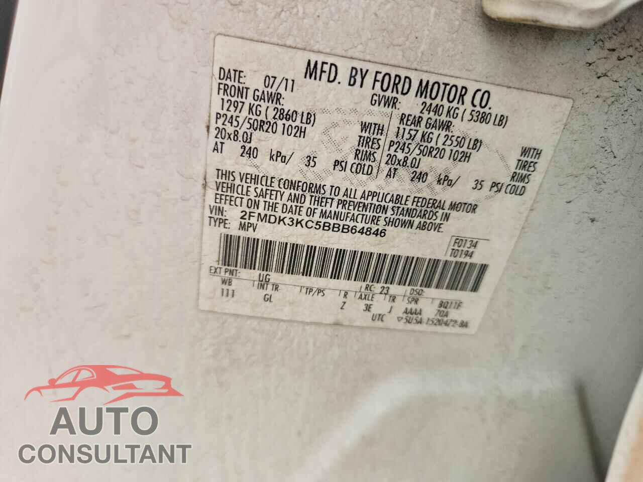 FORD EDGE 2011 - 2FMDK3KC5BBB64846