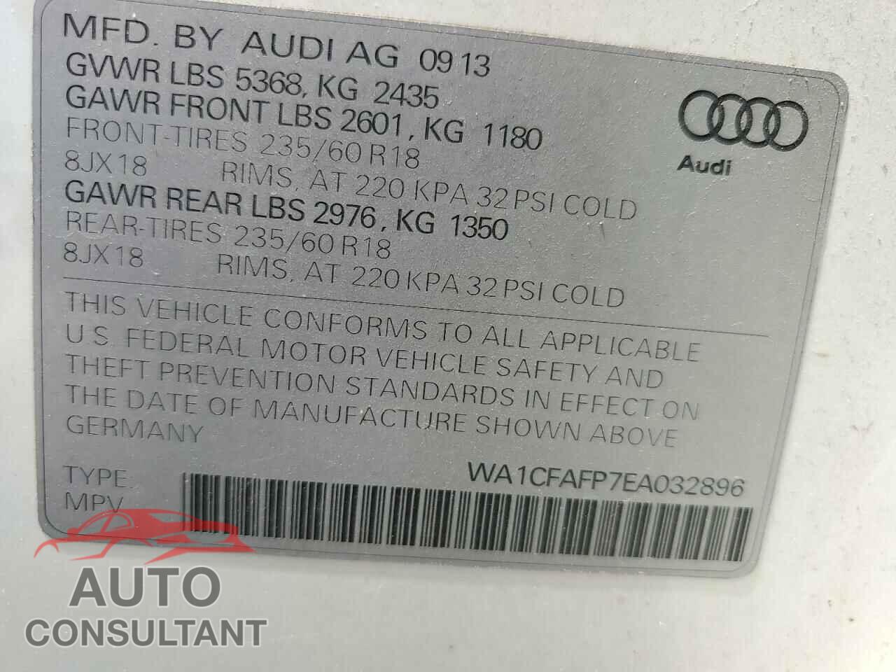 AUDI Q5 2014 - WA1CFAFP7EA032896