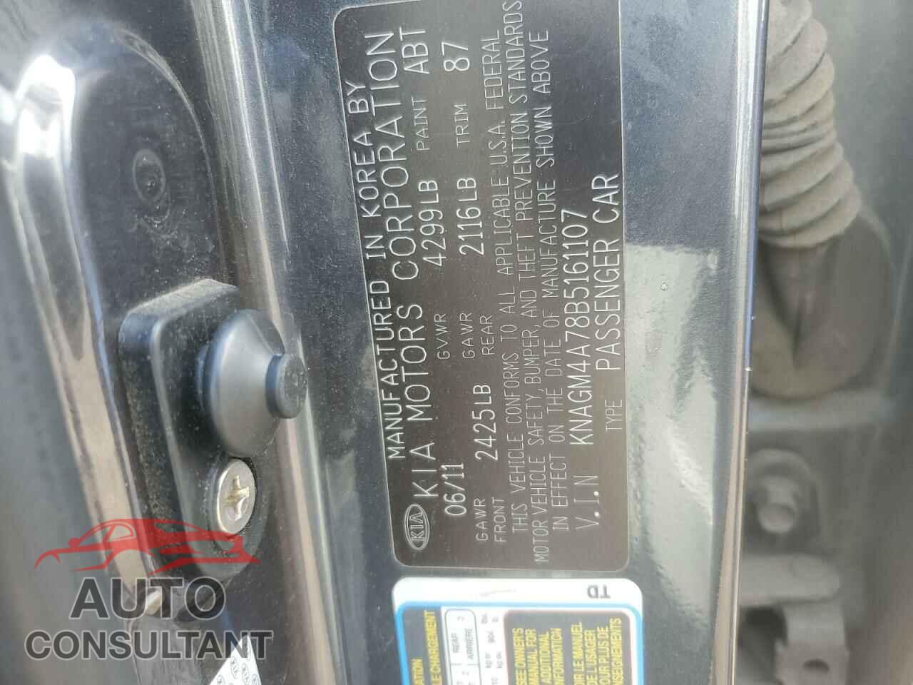 KIA OPTIMA 2011 - KNAGM4A78B5161107