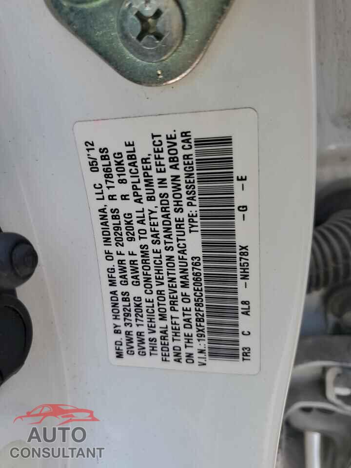 HONDA CIVIC 2012 - 19XFB2F85CE066763