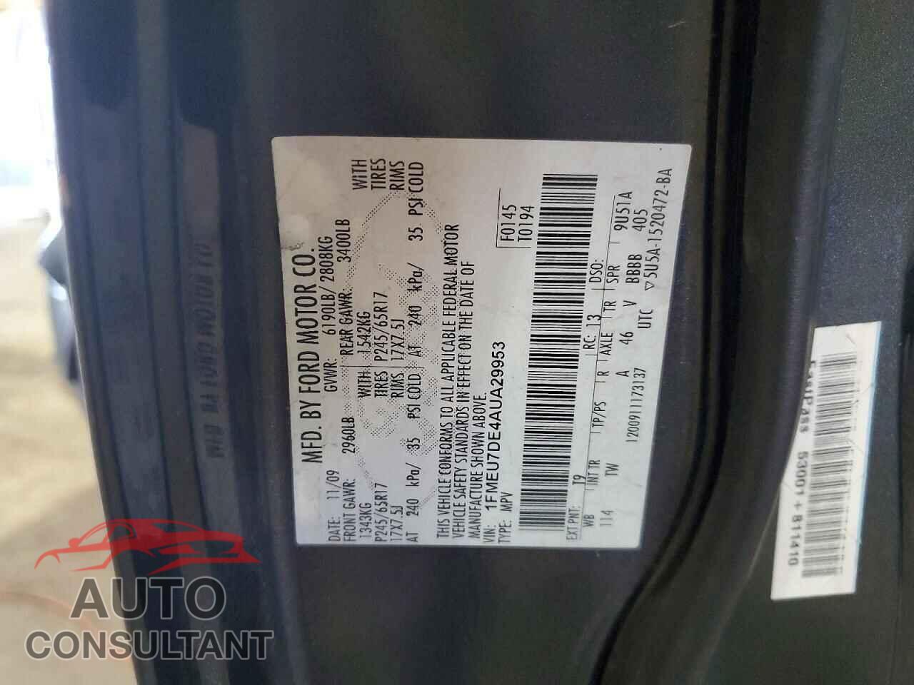 FORD EXPLORER 2010 - 1FMEU7DE4AUA29953