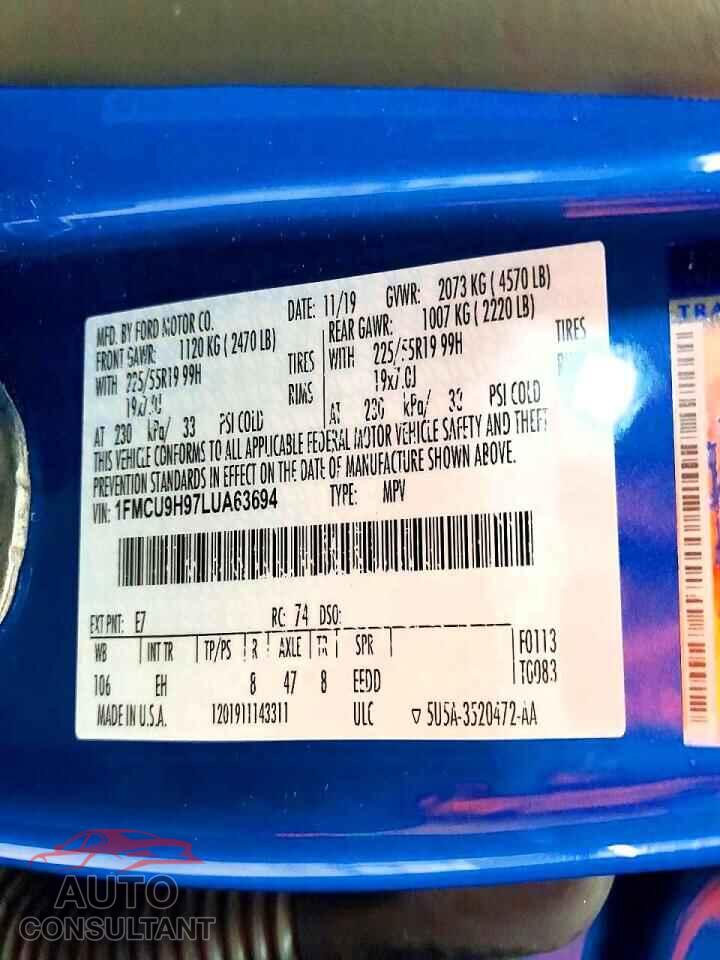 FORD ESCAPE 2020 - 1FMCU9H97LUA63694