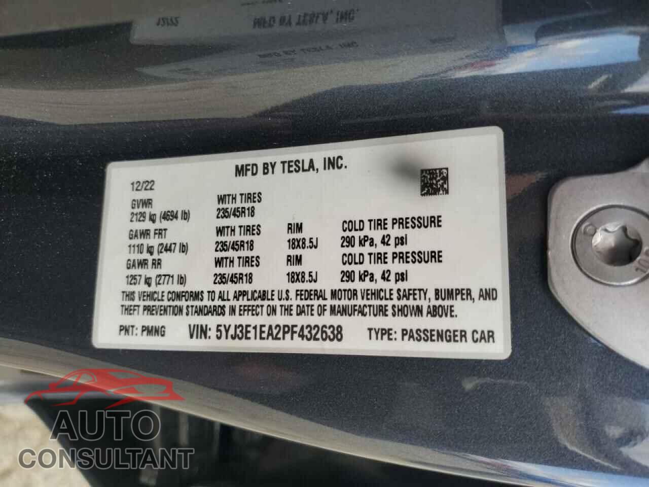 TESLA MODEL 3 2023 - 5YJ3E1EA2PF432638