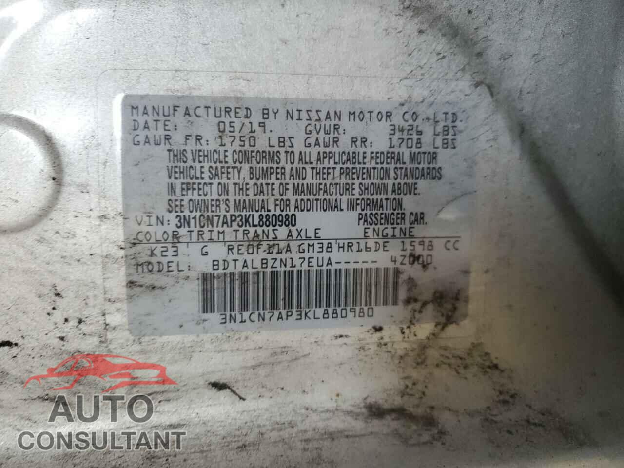 NISSAN VERSA 2019 - 3N1CN7AP3KL880980