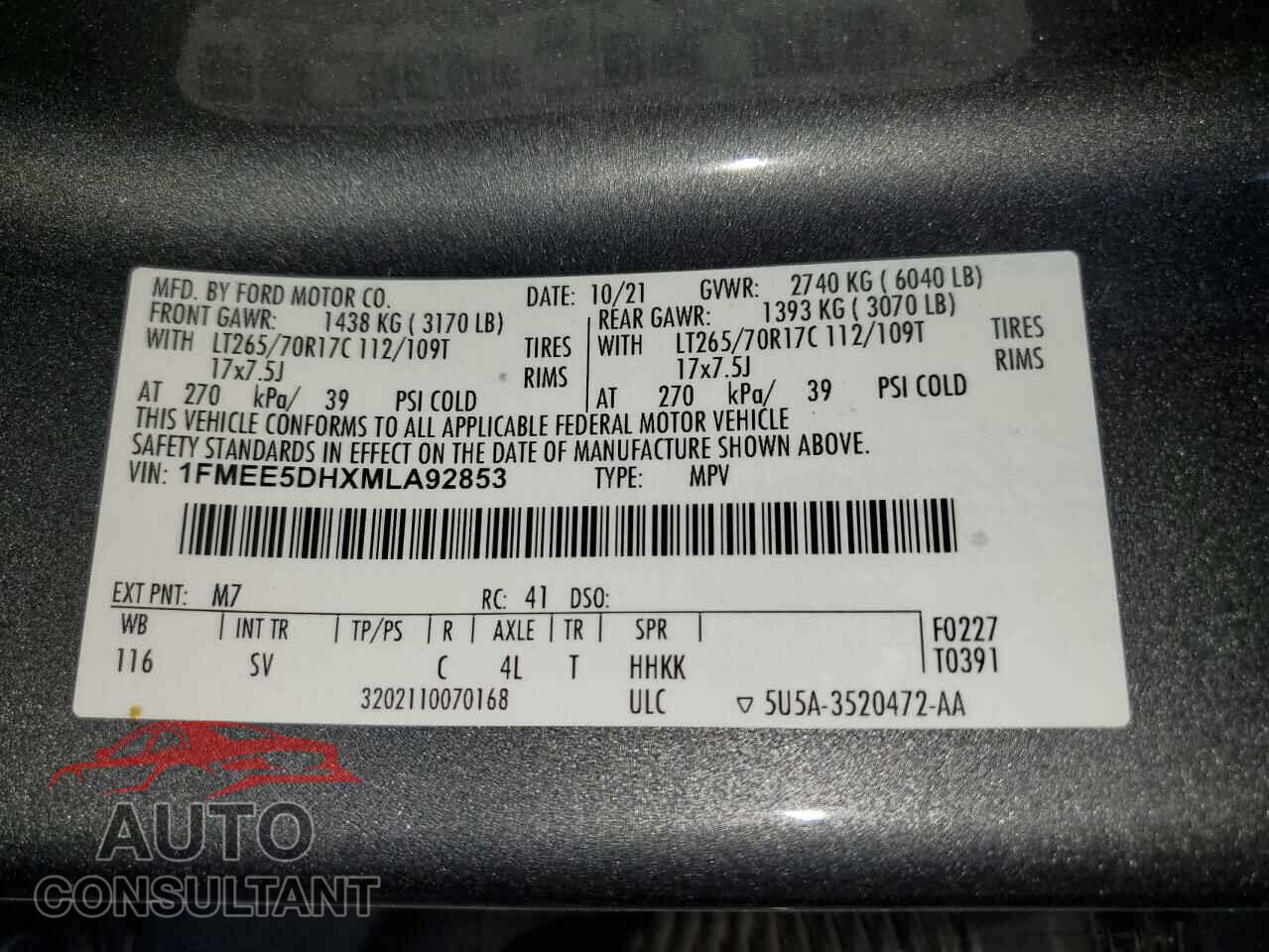 FORD BRONCO 2021 - 1FMEE5DHXMLA92853