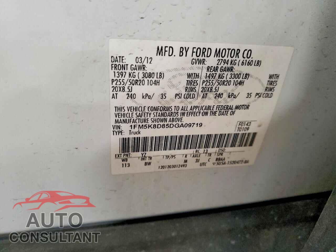 FORD EXPLORER 2013 - 1FM5K8D85DGA09719