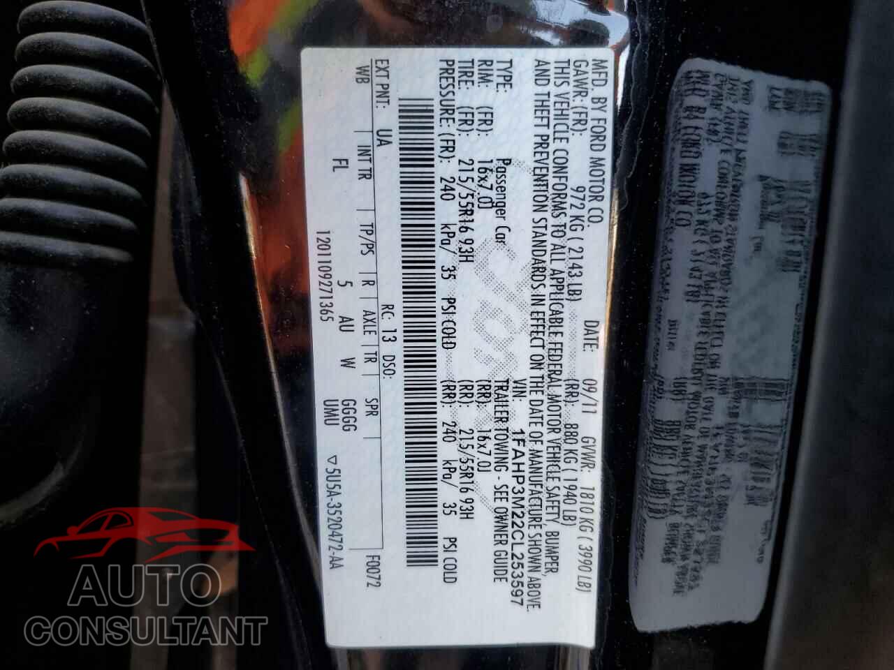 FORD FOCUS 2012 - 1FAHP3M22CL253597
