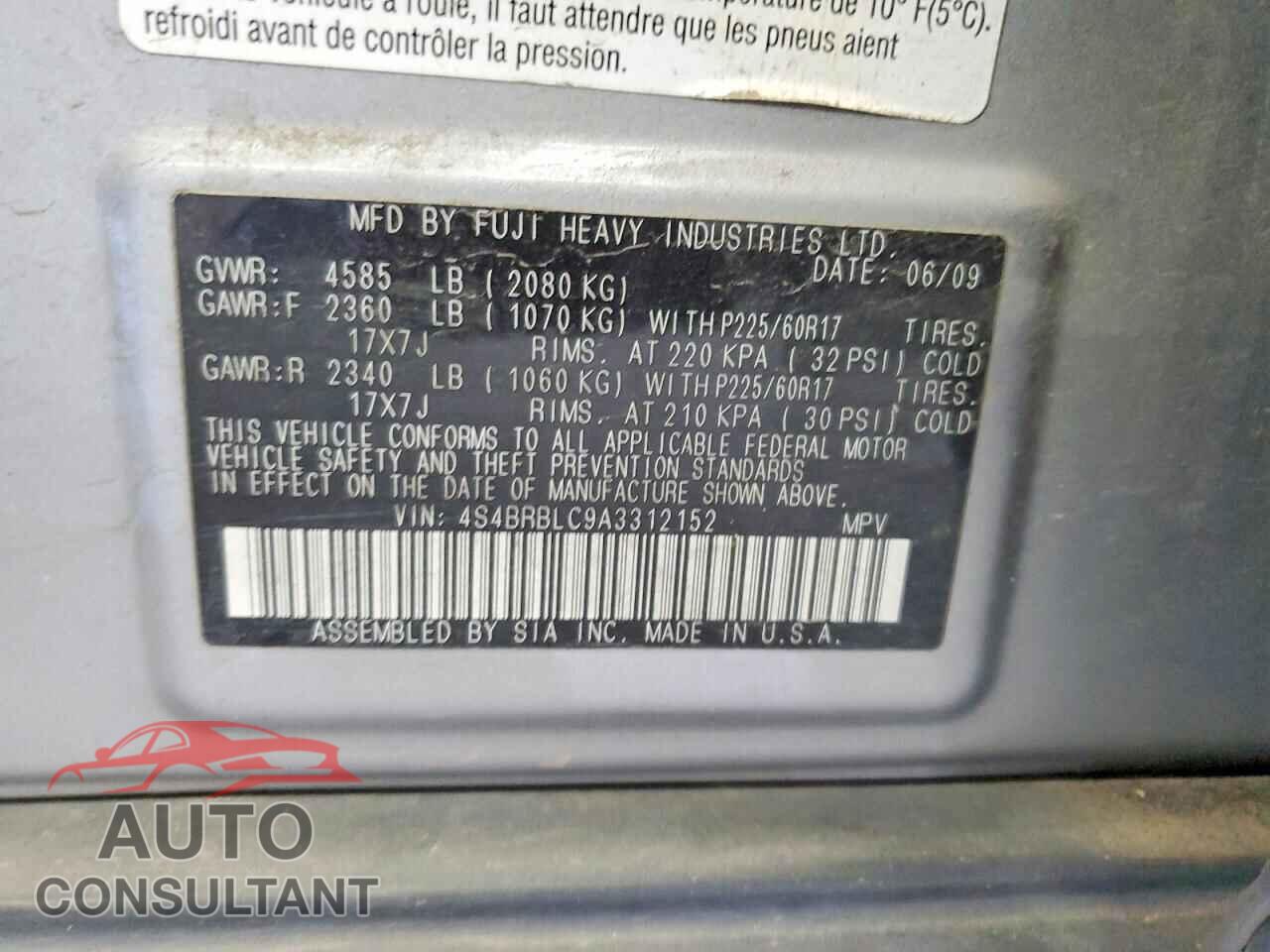 SUBARU OUTBACK 2010 - 4S4BRBLC9A3312152