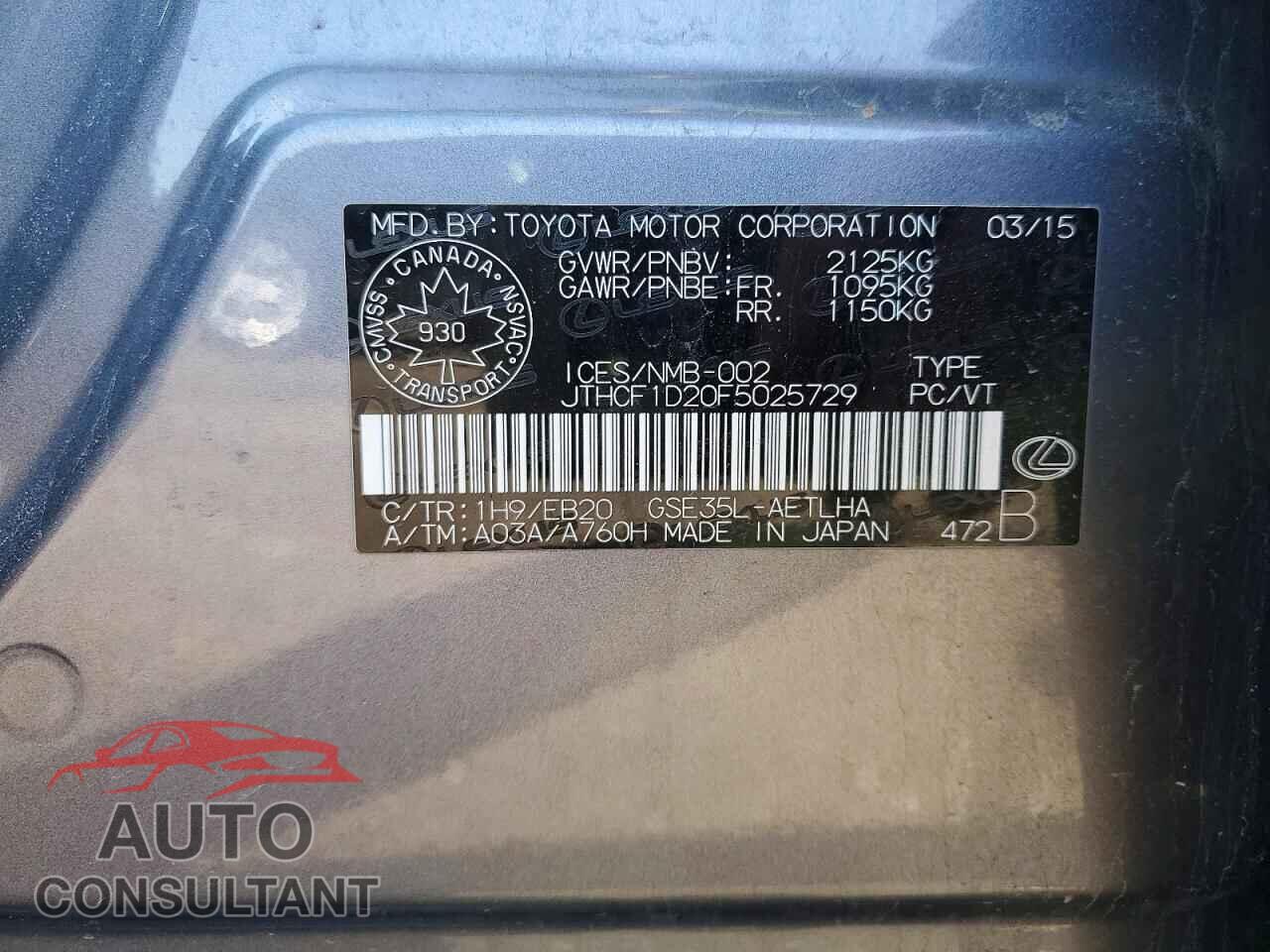 LEXUS IS 2015 - JTHCF1D20F5025729