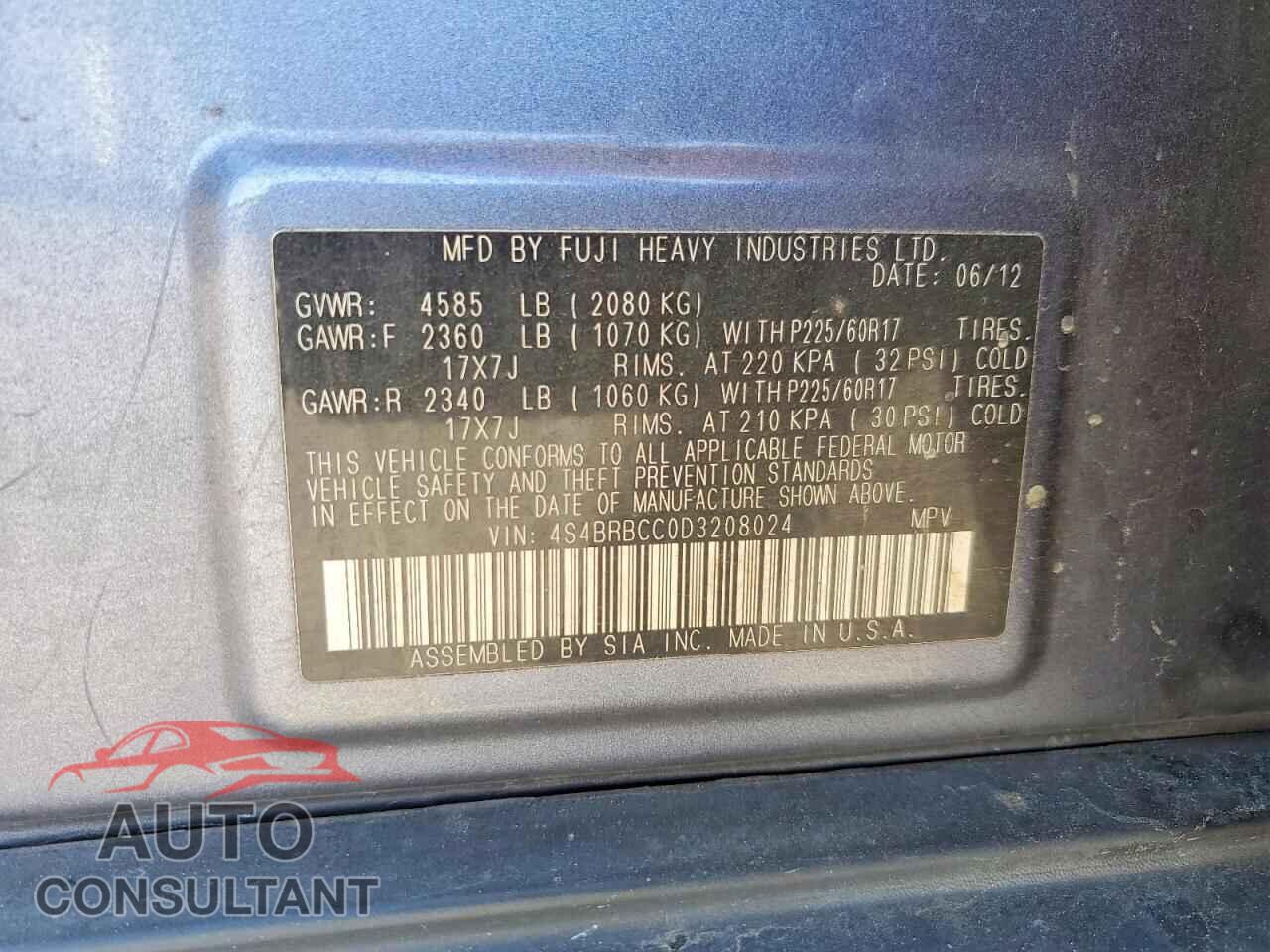 SUBARU OUTBACK 2013 - 4S4BRBCC0D3208024
