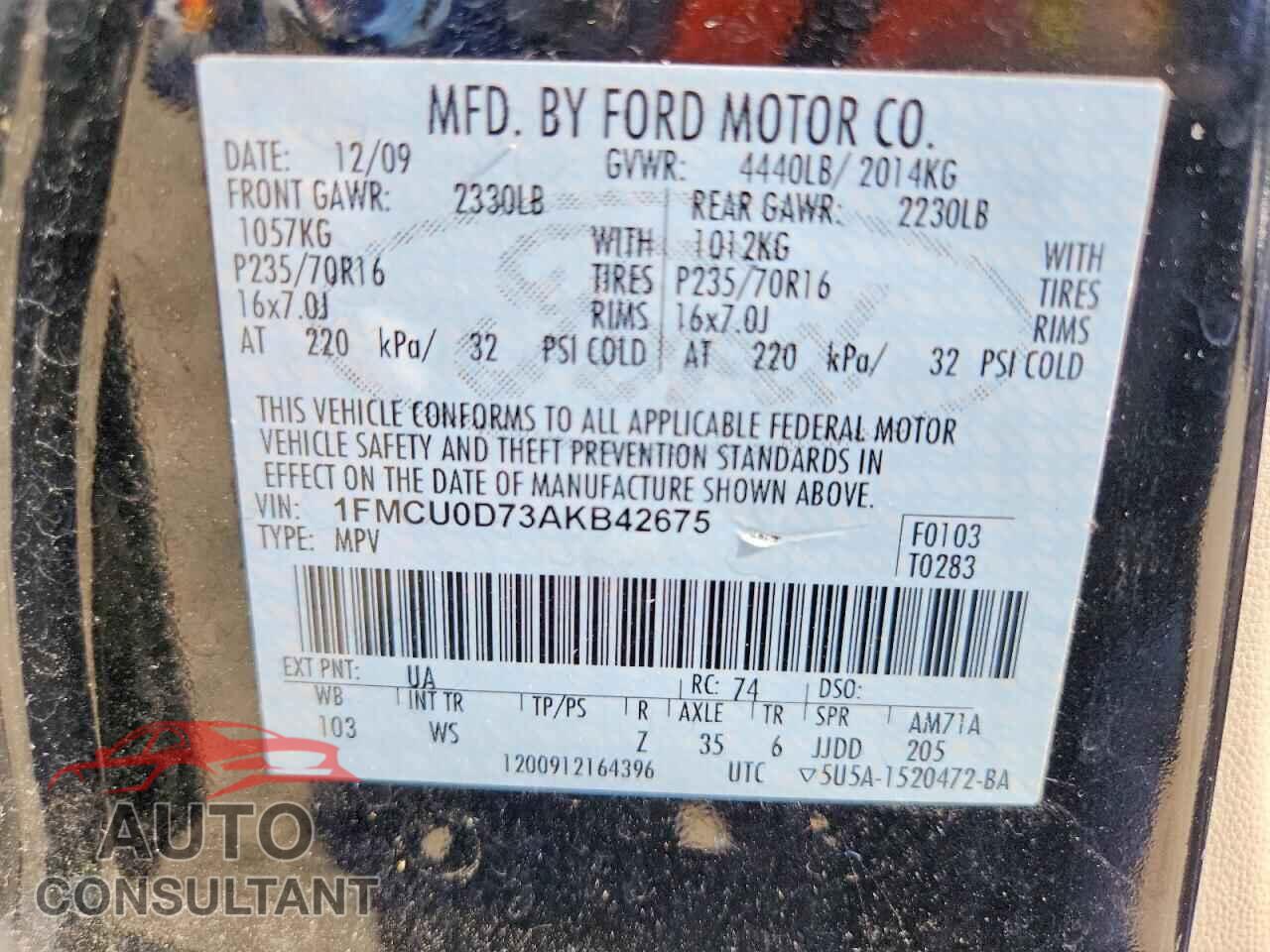 FORD ESCAPE 2010 - 1FMCU0D73AKB42675
