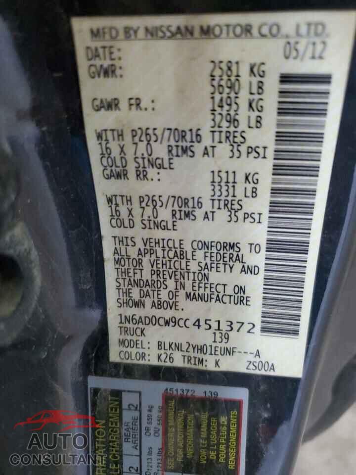 NISSAN FRONTIER 2012 - 1N6AD0CW9CC451372
