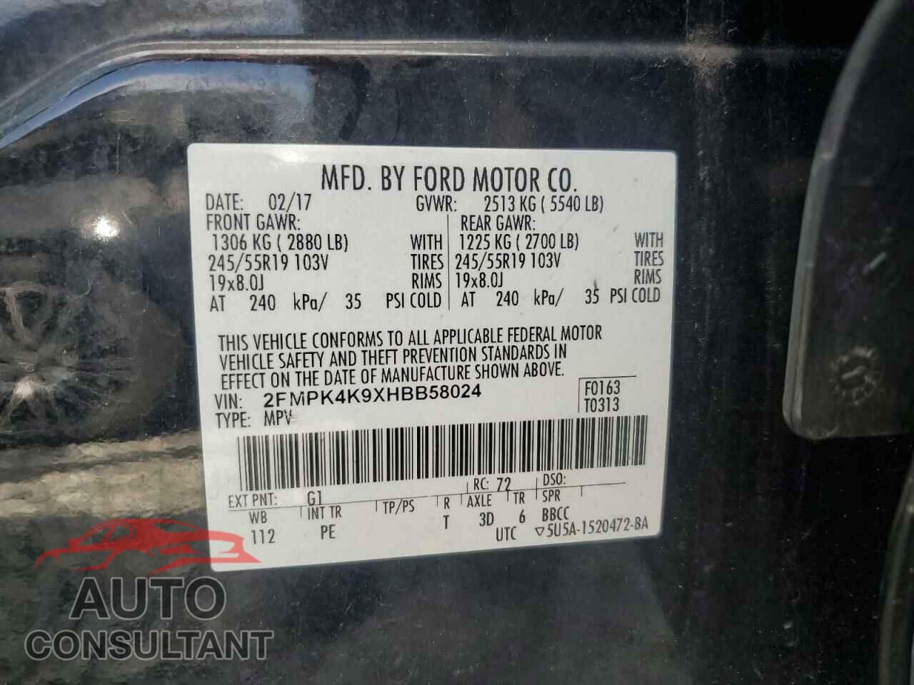 FORD EDGE 2017 - 2FMPK4K9XHBB58024