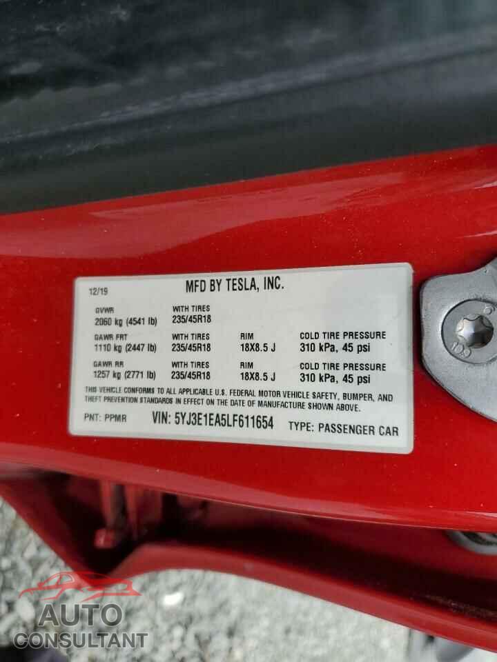 TESLA MODEL 3 2020 - 5YJ3E1EA5LF611654