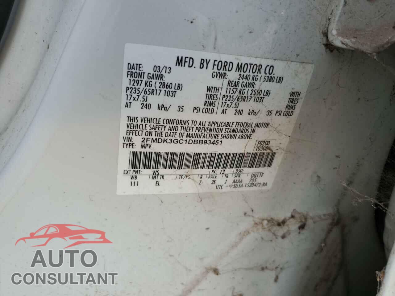 FORD EDGE 2013 - 2FMDK3GC1DBB93451