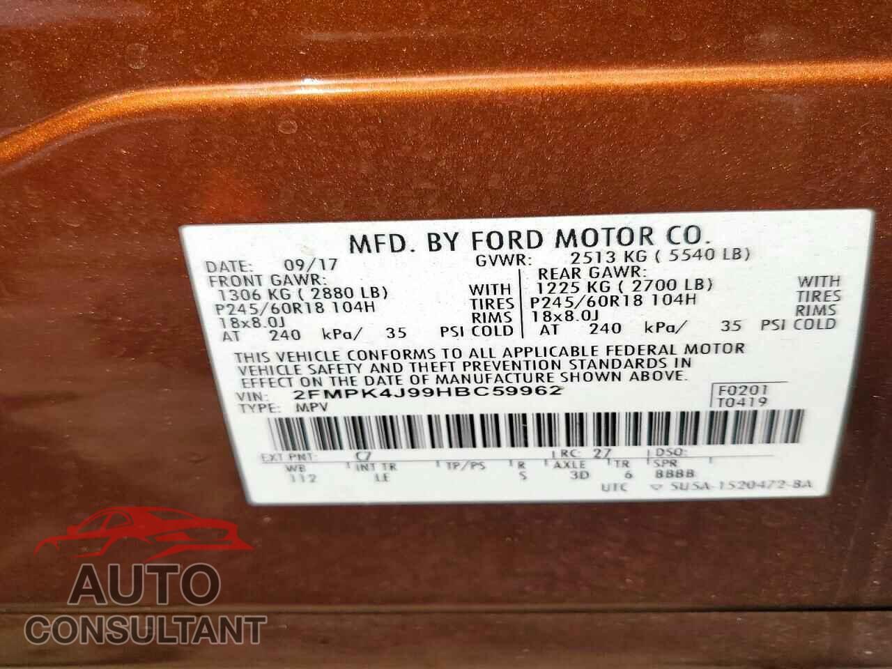 FORD EDGE 2017 - 2FMPK4J99HBC59962
