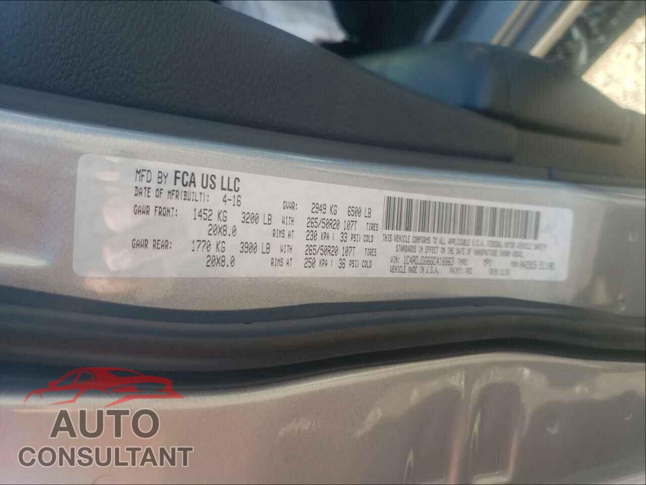 DODGE DURANGO 2016 - 1C4RDJDG6GC416863