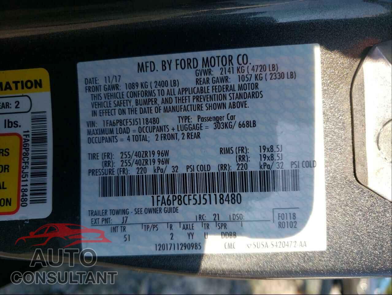 FORD MUSTANG 2018 - 1FA6P8CF5J5118480