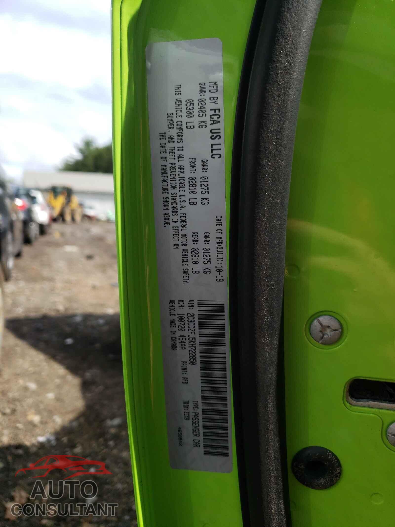 DODGE CHALLENGER 2019 - 2C3CDZFJ5KH722850