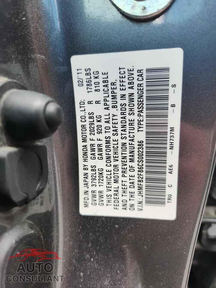 HONDA CIVIC 2012 - JHMFB2F86CS002386