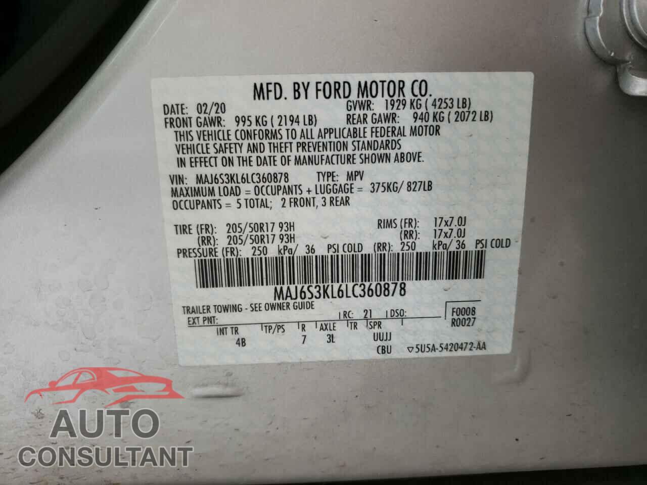FORD ECOSPORT 2020 - MAJ6S3KL6LC360878
