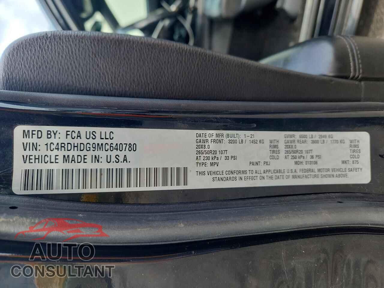 DODGE DURANGO 2021 - 1C4RDHDG9MC640780