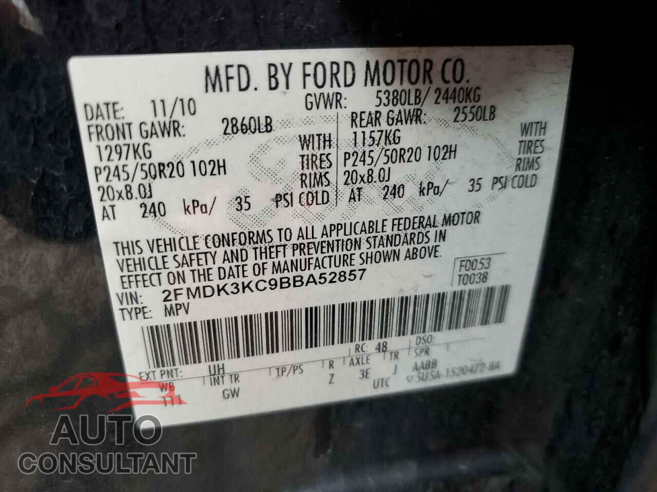 FORD EDGE 2011 - 2FMDK3KC9BBA52857