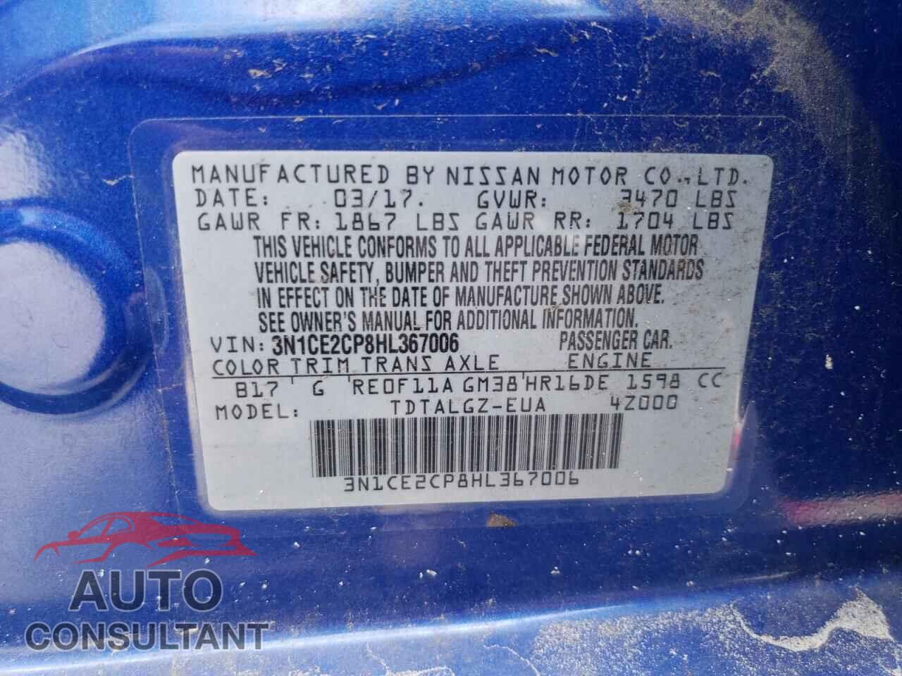 NISSAN VERSA 2017 - 3N1CE2CP8HL367006