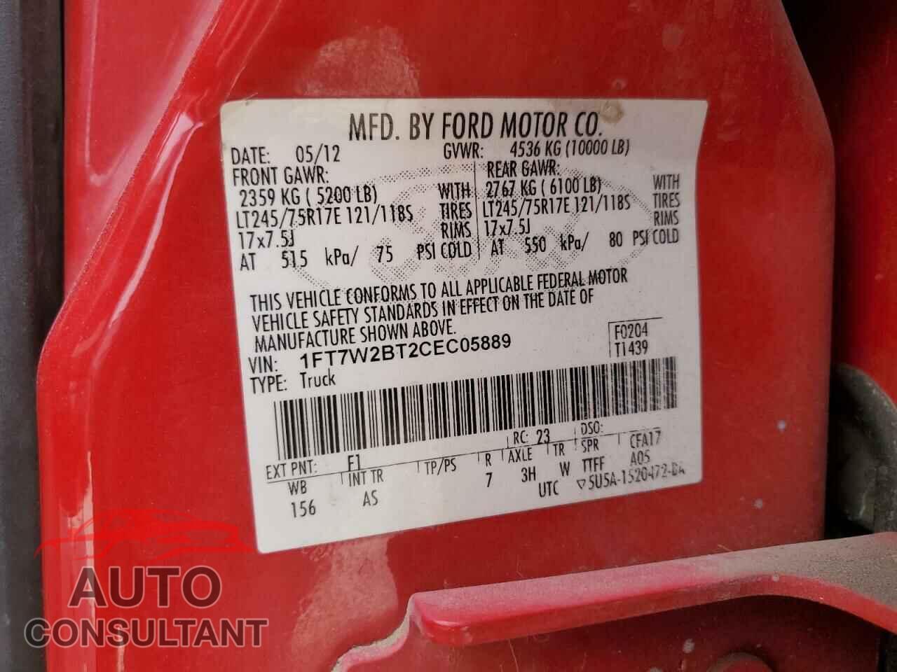 FORD F250 2012 - 1FT7W2BT2CEC05889